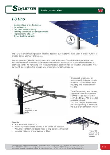 to the product sheet - Schletter GmbH