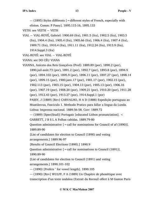 IPA Index 1 People - V Â© M K C MacMahon 2007 VAAGE, M ...