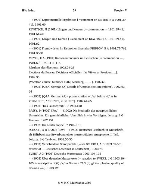 IPA Index 1 People - V Â© M K C MacMahon 2007 VAAGE, M ...