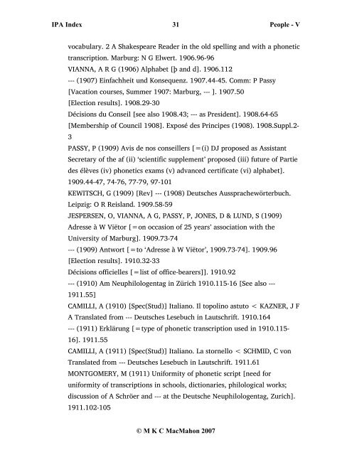 IPA Index 1 People - V Â© M K C MacMahon 2007 VAAGE, M ...