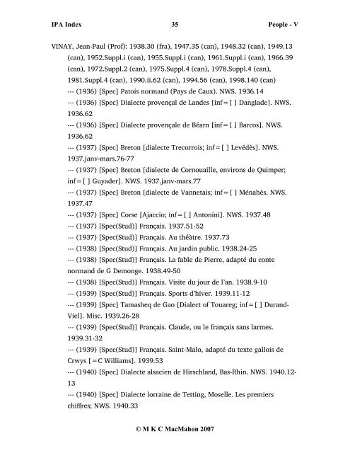 IPA Index 1 People - V Â© M K C MacMahon 2007 VAAGE, M ...