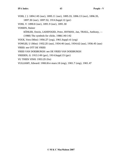 IPA Index 1 People - V Â© M K C MacMahon 2007 VAAGE, M ...