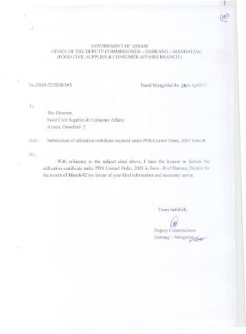 Utilization certificate form b - Darrang District