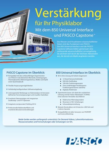 850 Universal Interface und PASCO Capstone im ... - Awyco AG, Olten