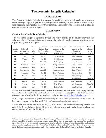 The Perennial Ecliptic Calendar