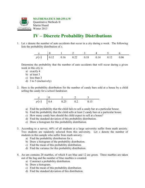 IV - Discrete Probability Distributions - SLC Home Page