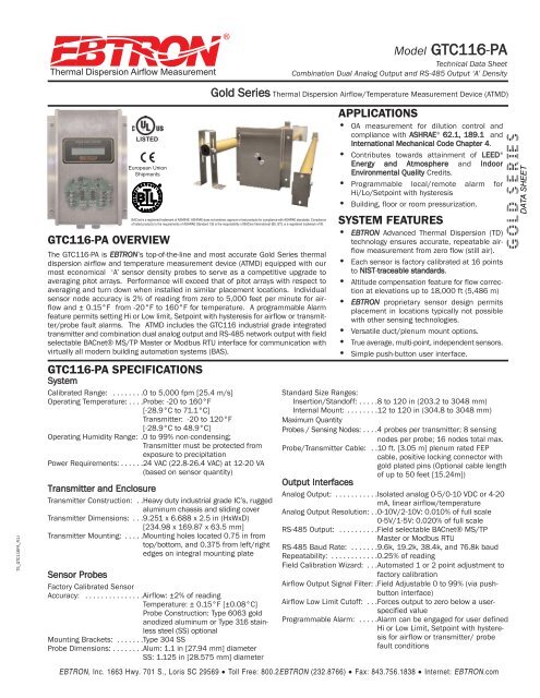 Model GTC116-PA GOLD SERIES - Ebtron