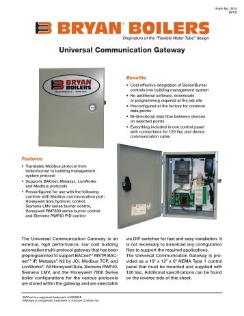 Universal Communication Gateway - Bryan Boilers