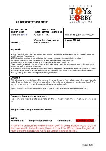 054 EN71-8 Clause 4.3.1 Head and neck entrapment