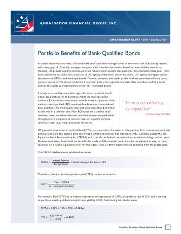 Portfolio Benefits of Bank-Qualified Bonds - Ambassador Financial . Bank Qualified Bank Qualified Portfolio Benefits of Bank-Qualified Bonds - Ambassador Financial .