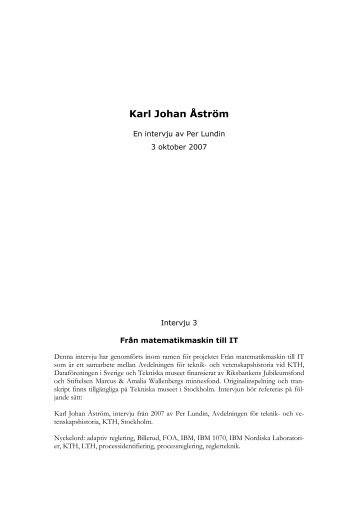 Microsoft Word - Intervju Karl Johan Ã…strÃ¶m - Tekniska museet