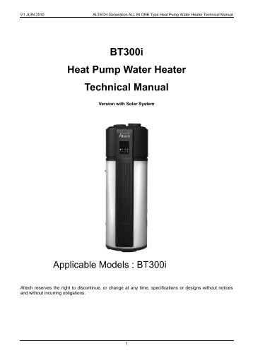 BT300i Heat Pump Water Heater Technical Manual