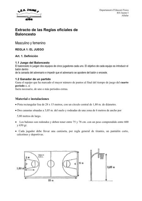 Extracto de las Reglas oficiales de Baloncesto Masculino y femenino