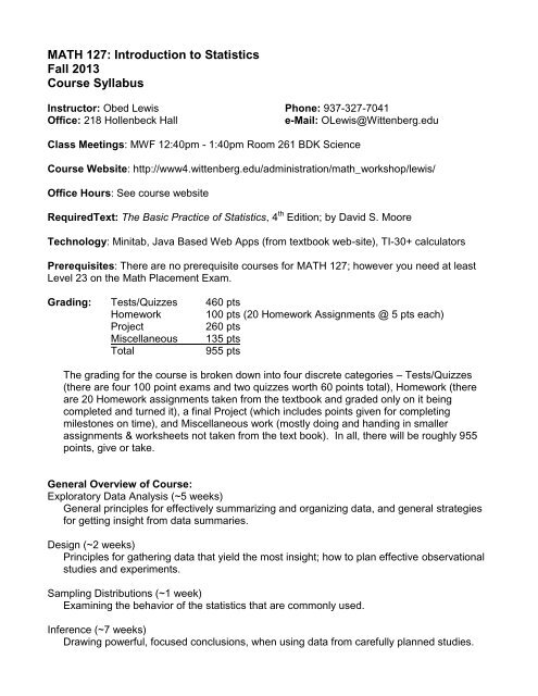 MATH 127: Introduction to Statistics Fall 2013 Course Syllabus