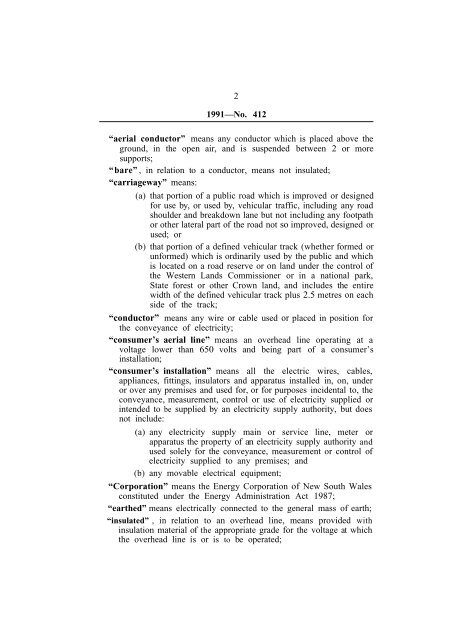 Electricity (Overhead Line Safety) Regulation 1991