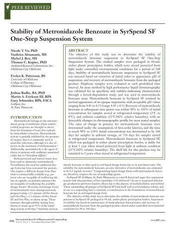 Stability of Metronidazole Benzoate in SyrSpend SF One ... - Fagron