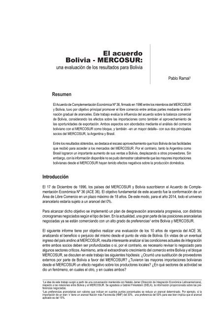 El acuerdo Bolivia - MERCOSUR: - Centro de EconomÃ­a Internacional