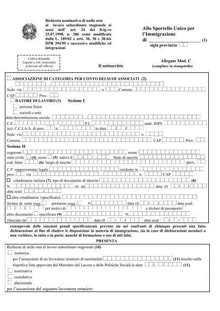 lavoro subordinato stagionale - Stranieri in Italia