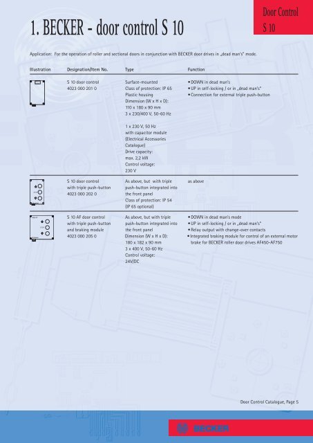 Door Catalogue for BECKER Sectional Door Drives - Becker-Antriebe