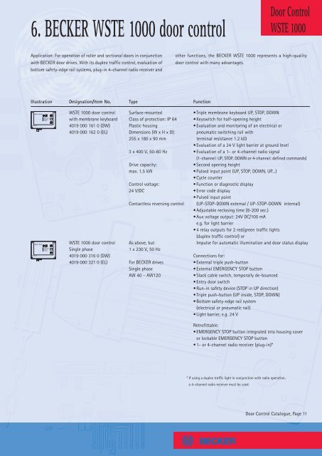 Door Catalogue for BECKER Sectional Door Drives - Becker-Antriebe