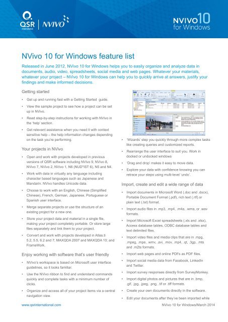 NVivo 10 Features list - English - QSR International