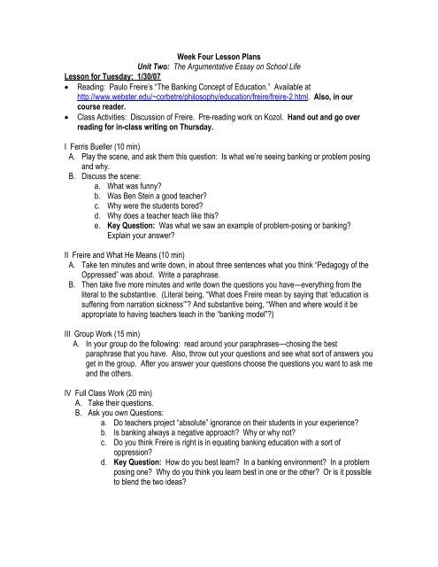 Week Four Lesson Plans Unit Two: The Argumentative Essay on ...