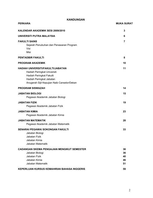 Info Fakulti Sains Edisi 2009/2010 - UPM - Universiti Putra Malaysia