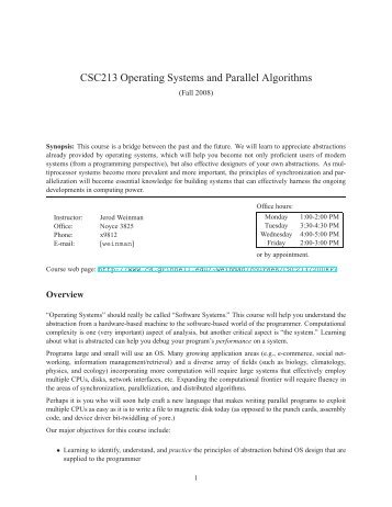 CSC213 Operating Systems and Parallel Algorithms - Computer ...