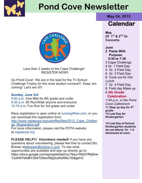 Pond Cove Newsletter Cape Elizabeth School Department