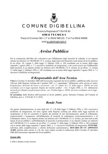 COMUNE DI GIBELLINA Avviso Pubblico - Collegio dei Geometri ...