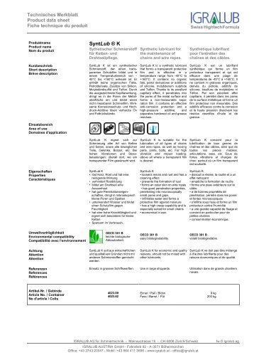 Datenblatt - IGRALUB Deutschland GmbH