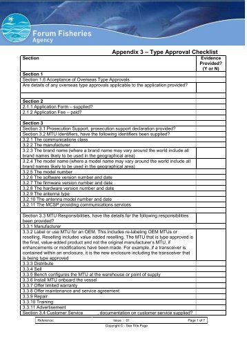 2009 Appendix 3 FFA Type Approval Checklist