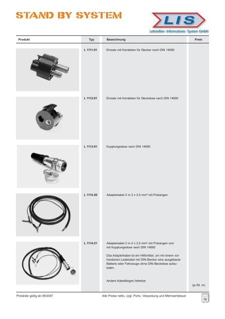 2 Kabel, Stecker und ZubehÃƒÂ¶r - stand by system