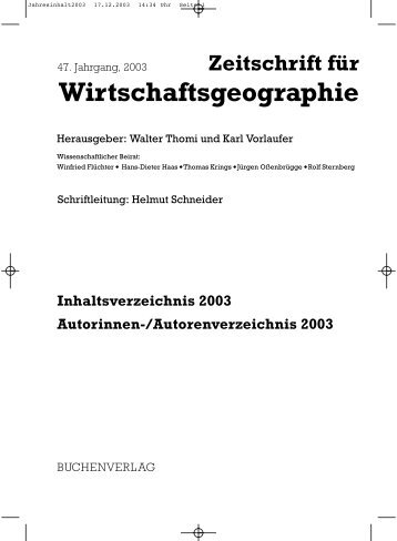 Zeitschrift fÃ¼r Wirtschaftsgeographie