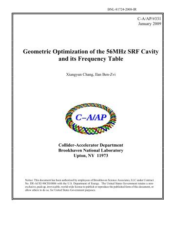 Geometry optimization of the 56MHz SRF cavity and its frequency ...