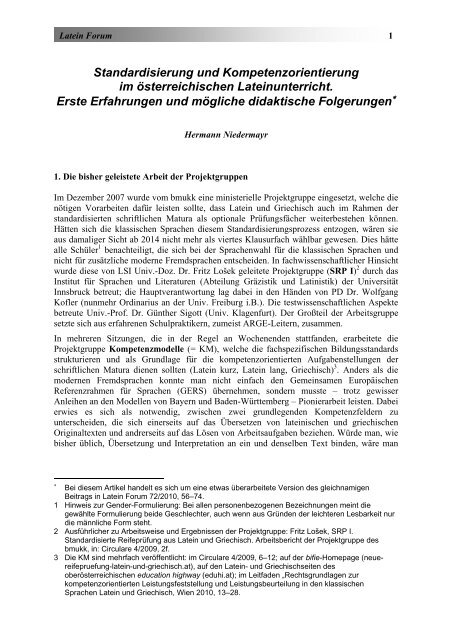 Standardisierung Und Kompetenzorientierung Im Latein Forum