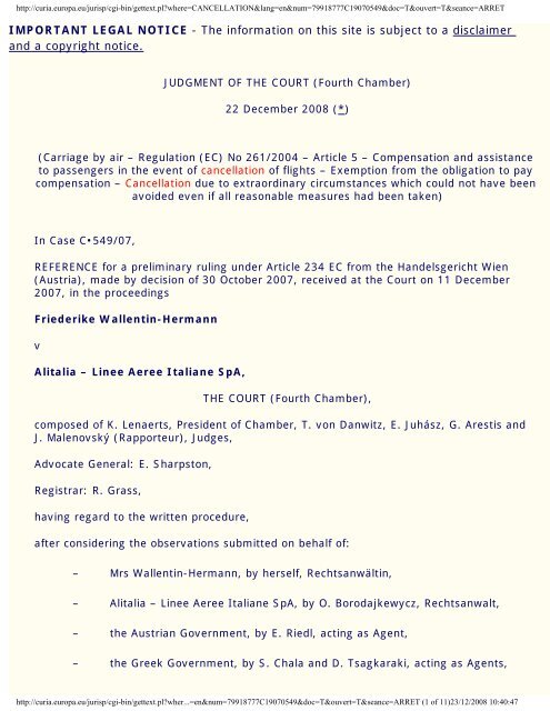IMPORTANT LEGAL NOTICE Air Transport Users Council