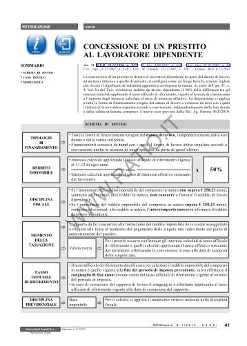 concessione di un prestito al lavoratore dipendente - Ratio