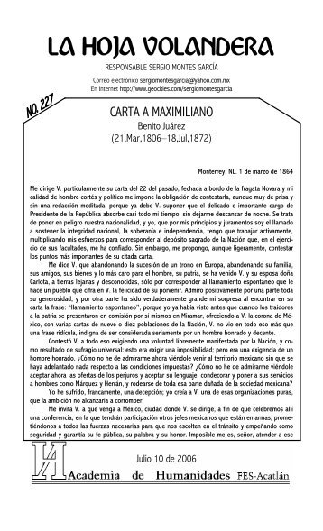 Carta a Maximiliano - La Hoja Volandera