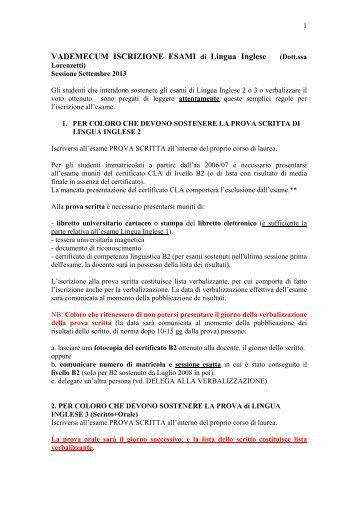 Vademecum Esami Lingua Inglese (pdf, it, 16 KB, 9/8/13)