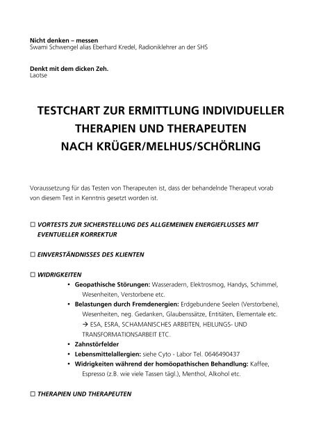 testchart zur ermittlung individueller therapien und therapeuten nach