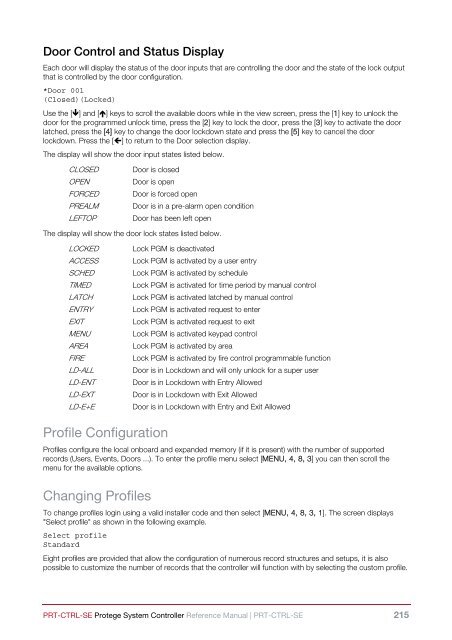 Protege System Controller Reference Manual