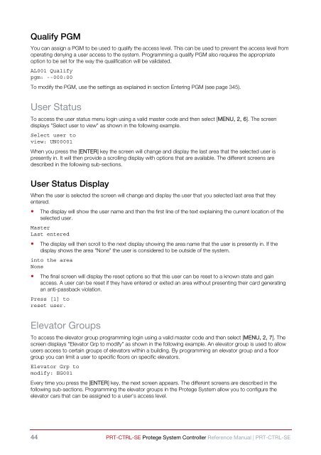 Protege System Controller Reference Manual