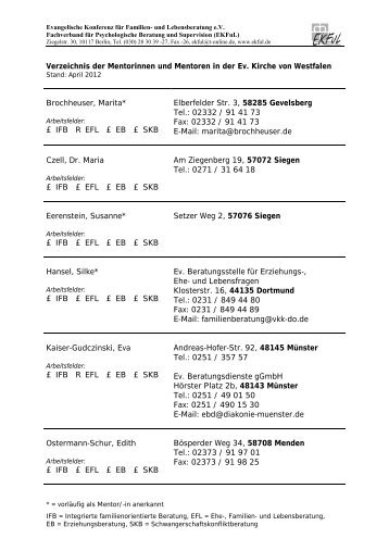 Verzeichnis der Mentorinnen und Mentoren in der Ev ... - EKFuL