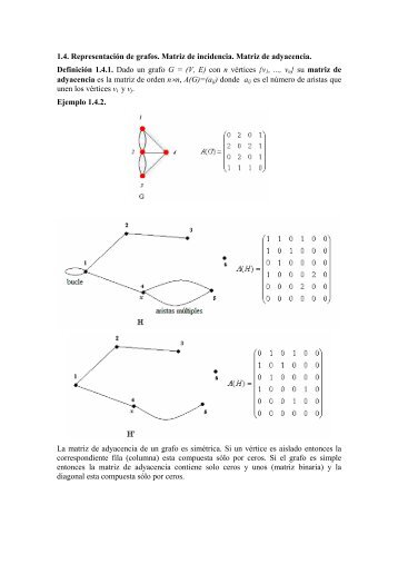 1.4. RepresentaciÃ³n de grafos. Matriz de incidencia. Matriz de ...