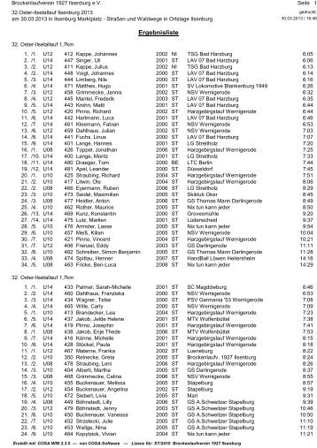 1,7 km Osterlauf 2013 - Brockenlaufverein 1927 Ilsenburg