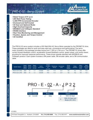 PRO-E-02 Servo Systems Spec Sheet.pdf - Anaheim Automation