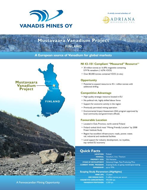 Mustavaara Vanadium Project Mustavaara Vanadium Project