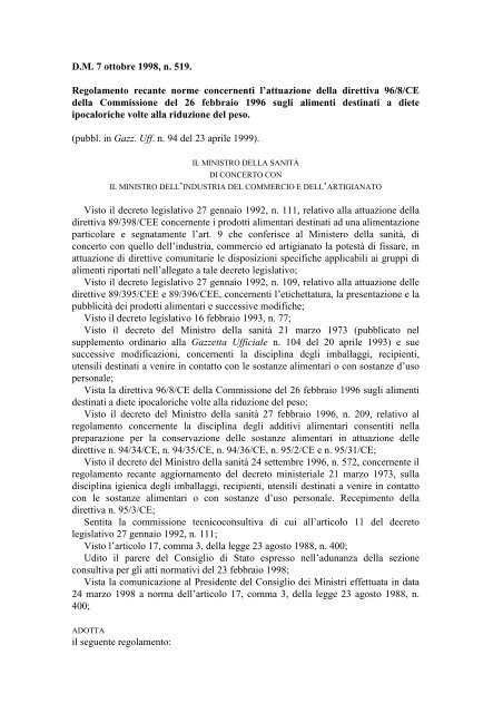 D.M. 7 ottobre 1998, n. 519. Regolamento recante norme ... - Ismea