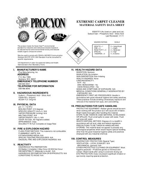 Materials Safety Data Sheet - Soap Free - PROCYON